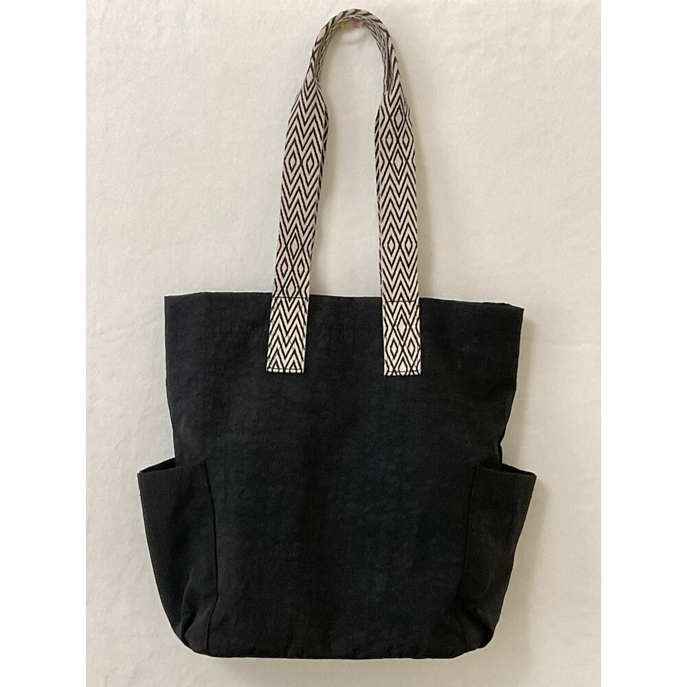 Universal Threaded Boxy Pocketed Recyled Nylon Black Tote Bag